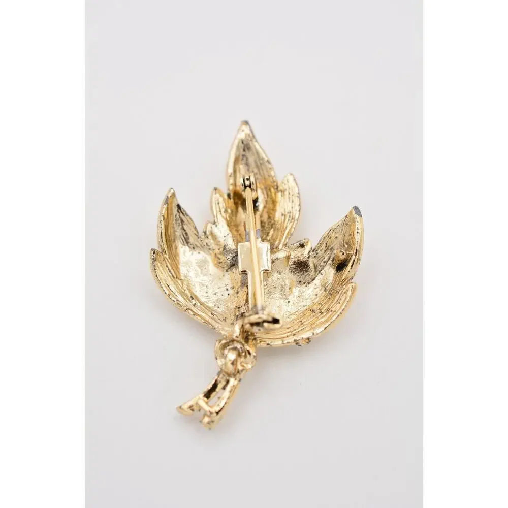 Vintage Wet Textured Leaf Pin Brooch Gold Tone Fall Autumn Chunky 1990s BinAT